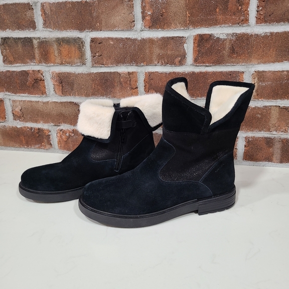 Geox Respira Italian Patent Faux Fur Girls Suede Boots EU 35 US 3.5 - Picture 3 of 7